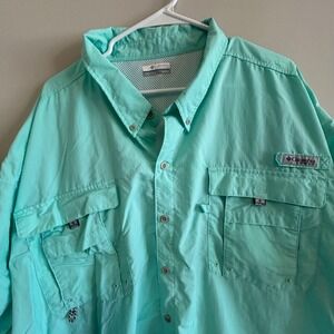 Columbia PFG Fishing Shirt Aqua Mint Green Omni Shade Short Sleeve Men's 5X/5TF